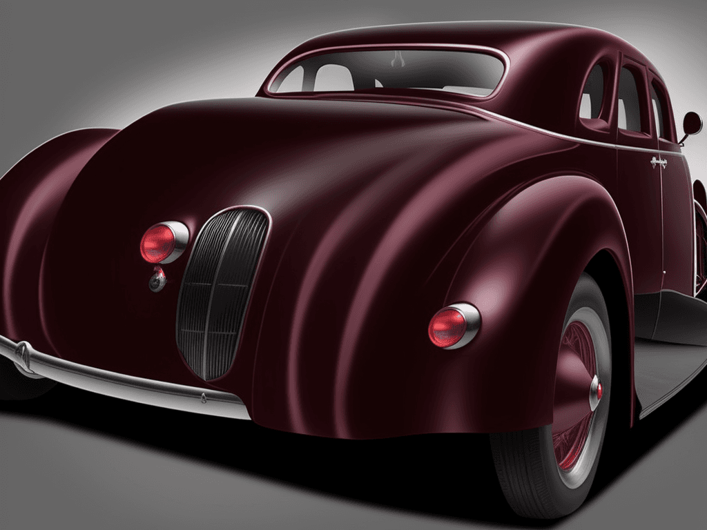 AI generated: A badass 1935 dark red car, style of streamline moderne, Phantom corsair