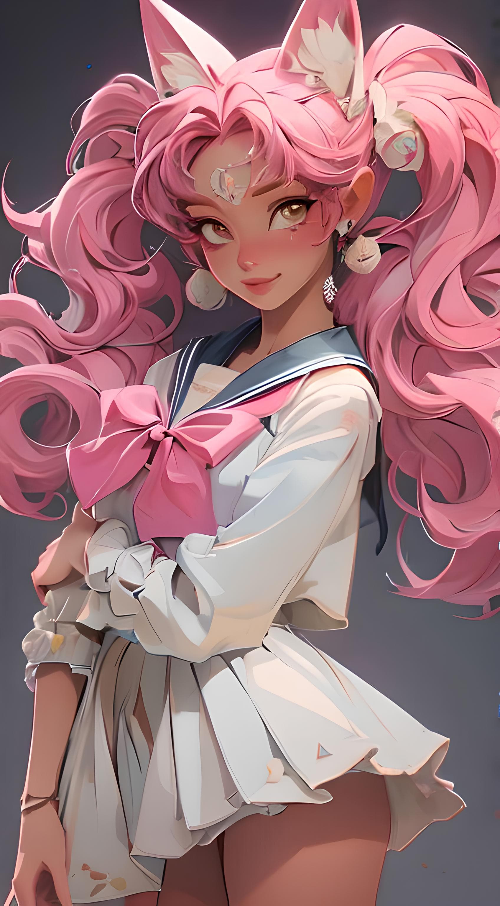 AI generated: a close up of a person with pink hair, an anime drawing, inspired by Sailor Moon, trending on cg soc...