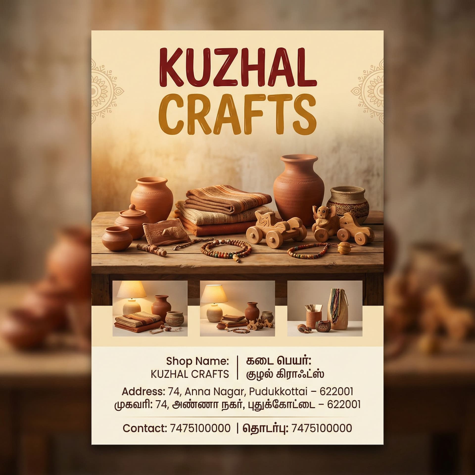 AI generated: Professional handmade crafts poster design with warm emotional tone, Indian artisan style, handmade ...