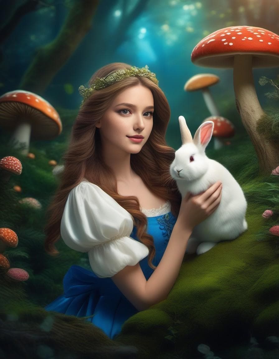 AI generated: ((portrait of young girl holding a white bunny)), (best friends for life), (Alice In Wonderland), (l...