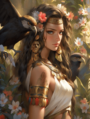 AI generated: Ancient Egypt, Ptolemaic Dynasty 2,300-year old elegant Egyptian girl, piercing eyes, filled with wo...