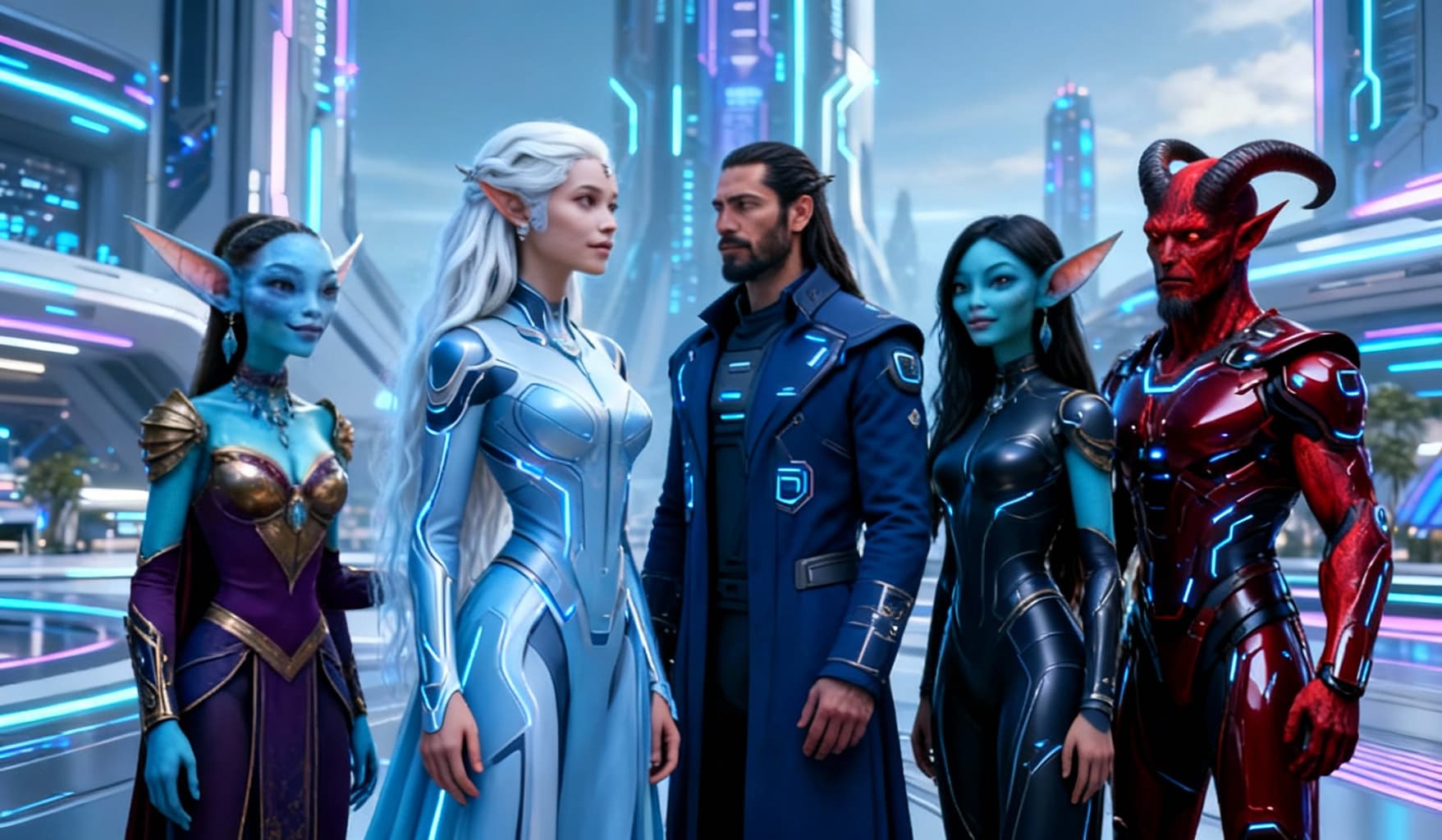 AI generated: Combine all character images into an elegant group image of culture. Change expressive and emotional...