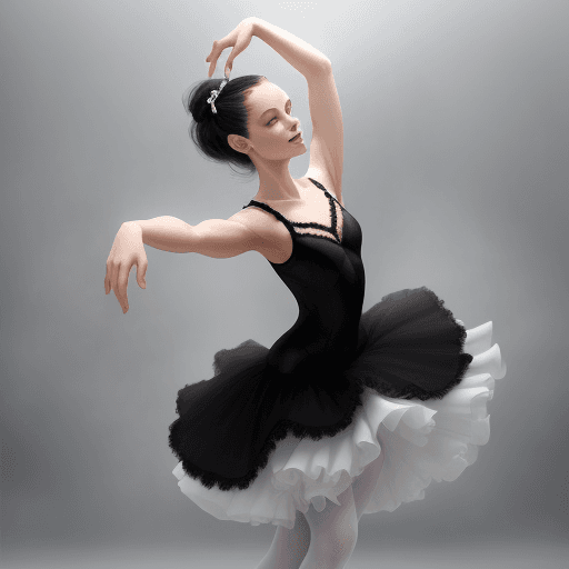AI generated: A black cat, realistic, dancing with a prima ballerina white dress Background misty mountain 