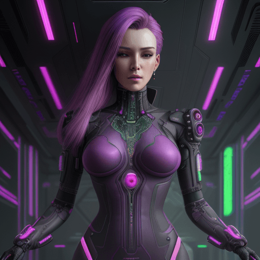AI generated: gorgeous cyberpunk woman standing pretty. Matrix colors purple pink green, intricate artwork. octane...