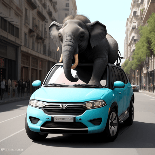 AI generated: Imagina una escena caótica y divertida en medio de una bulliciosa ciudad. Un enorme elefante, con or...