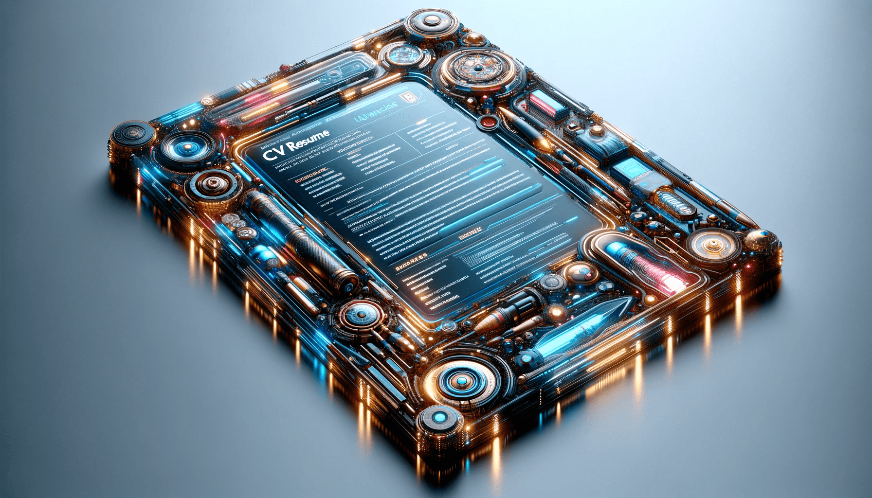 AI generated: Create a visually striking 3D image titled 'Multilayered Spectrum,' depicting a futuristic CV Resume...