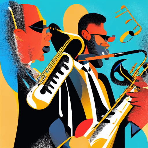 AI generated: 2D illustration of In musician jazz band mens strong outlines, bold traces, high contrast, (professi...