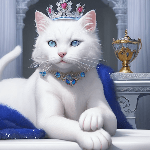 AI generated: Award winning, realistic model detailed perfect figure color photo of a white cat with blue ruby jew...