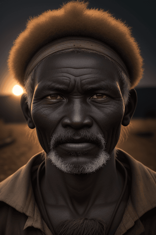 AI generated: 
a portrait of a former black coal miner in the 19th century, in Africa, outside photography, 8k, hi...