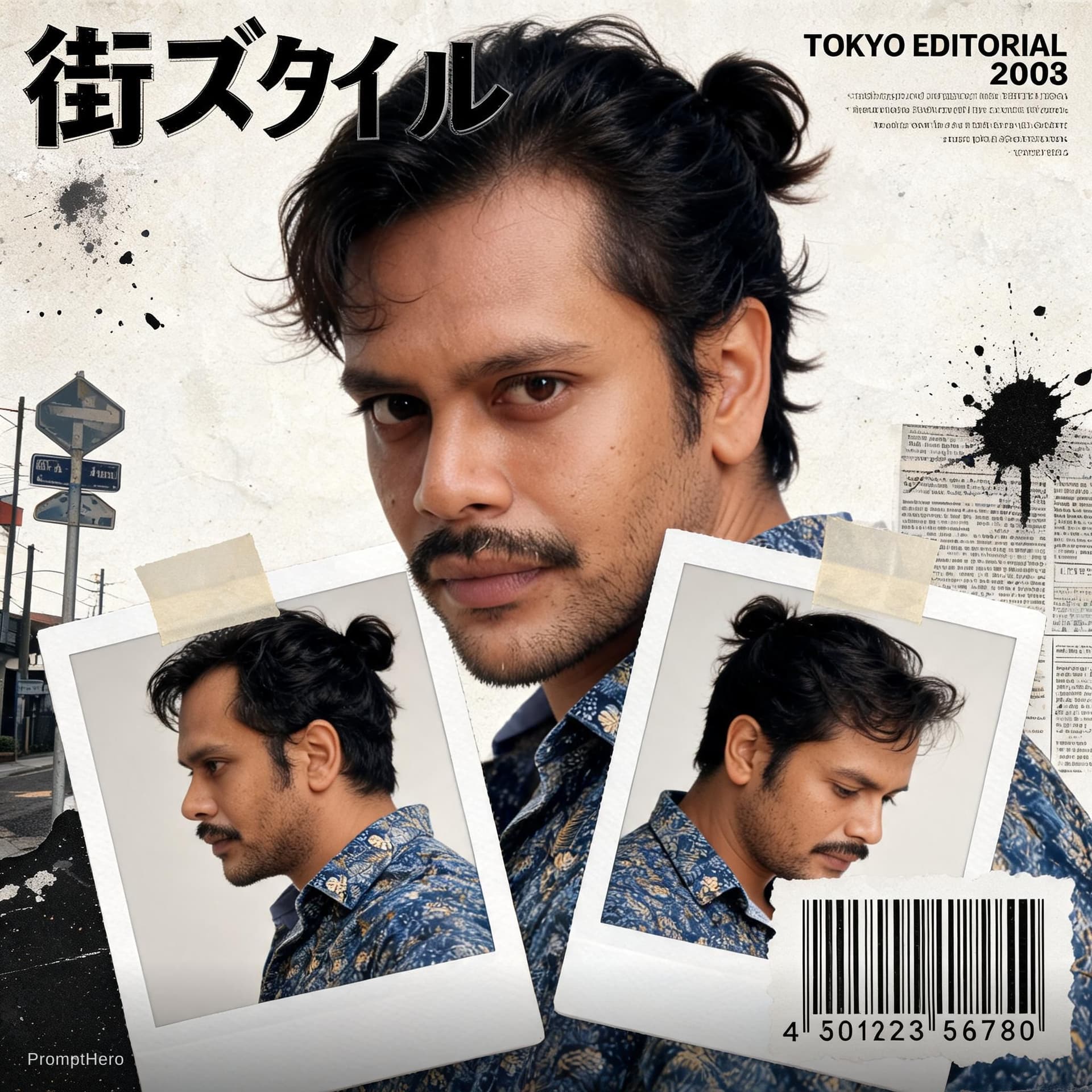 AI generated: Create a bold Y2K Japanese street-editorial collage poster with a clean high-fashion magazine aesthe...