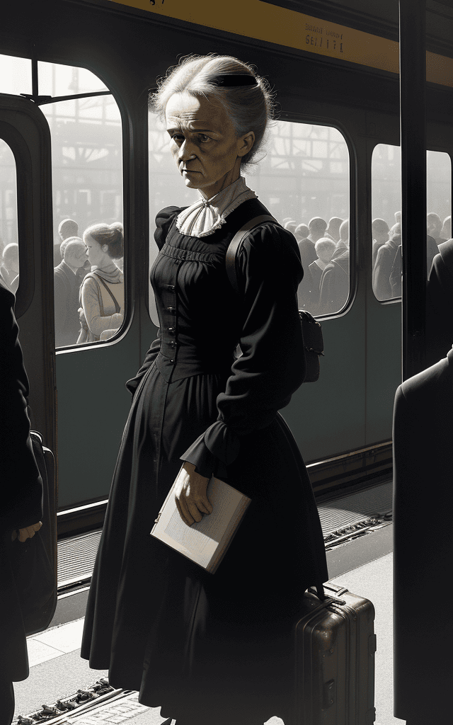 AI generated: This image should capture the pivotal moment of young Marie Curie's departure for Paris. Portray Mar...