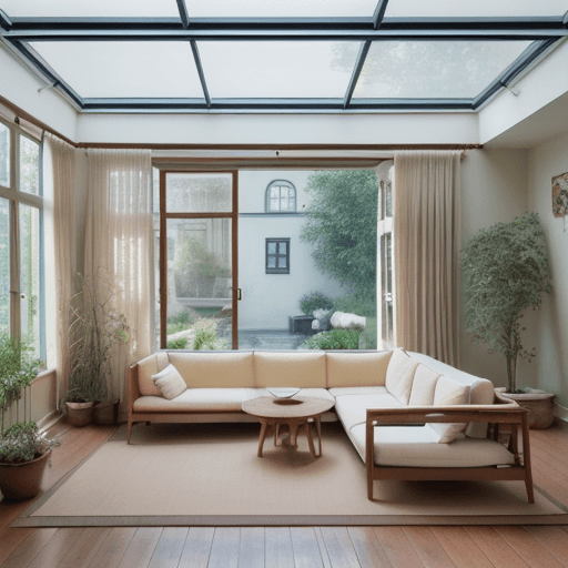 AI generated: High resolution photography interior design, dreamy sunken living room conversation pit, wooden floo...