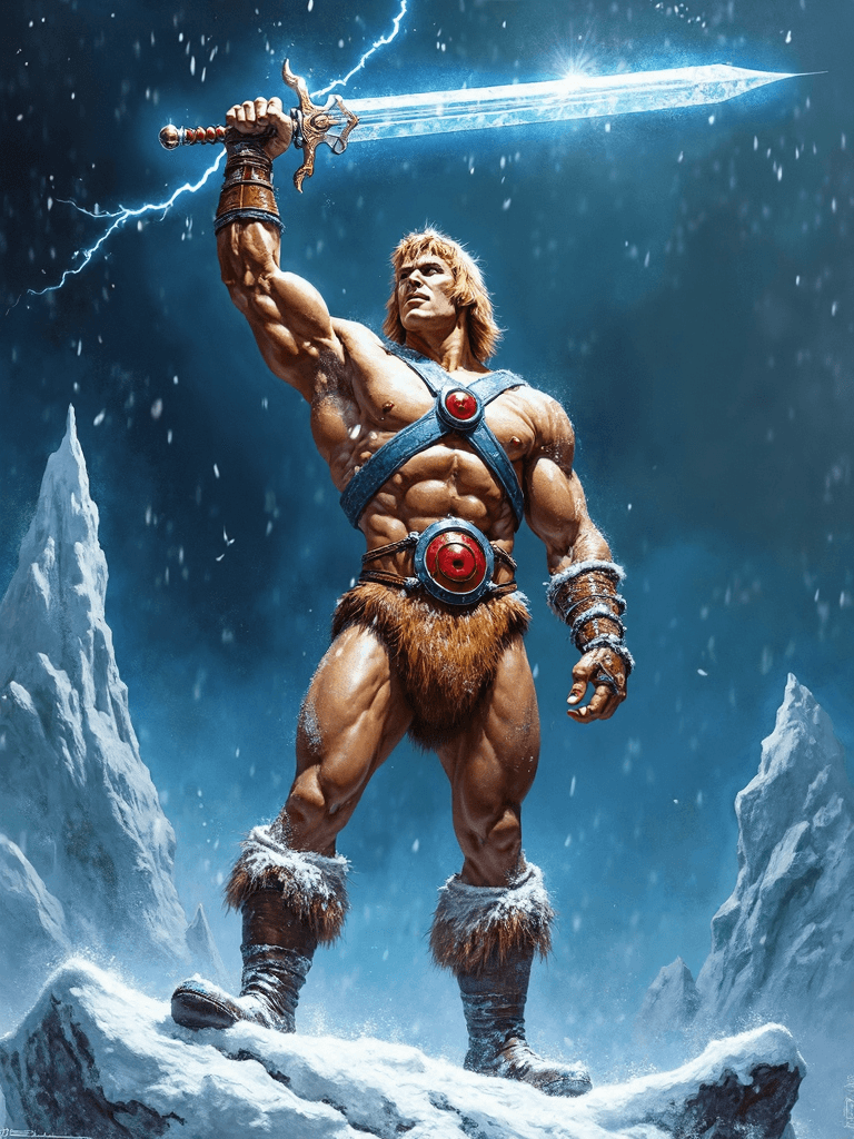 AI generated: : (Ultra-detailed, Boris Vallejo, hyper-realistic, cinematic, sharp focus:1.5), He-Man, the iconic h...