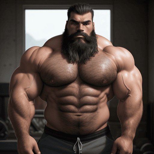 AI generated: A striking image of a rugged, muscular man with a broad, imposing physique. His bulging muscles are ...