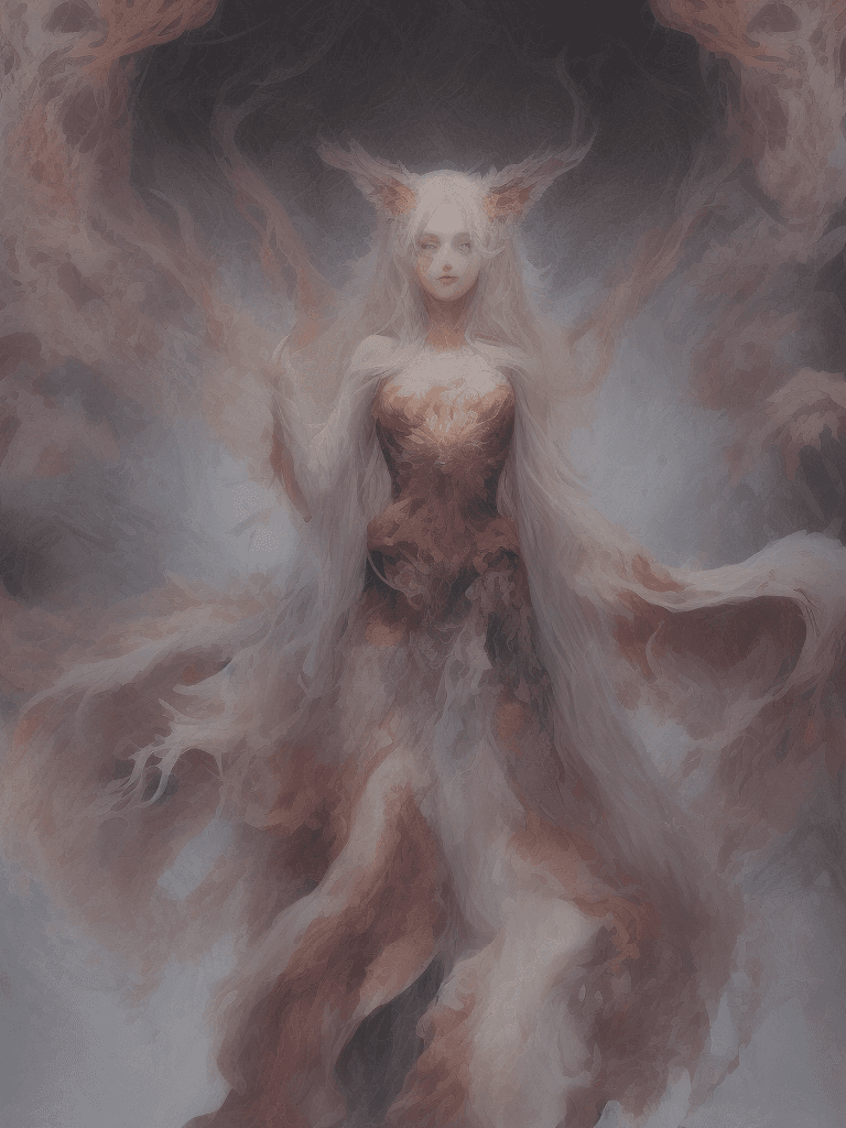 AI generated: nine-tailed fox girl—a radiant being of otherworldly beauty and power. The artwork embraces hyper ma...