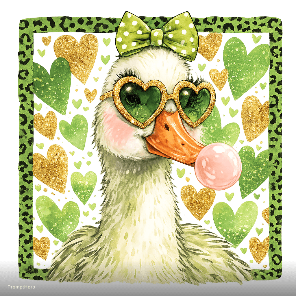 AI generated: Trendy girly cartoon duck bust portrait, soft watercolor with clean bold ink outlines, white and min...