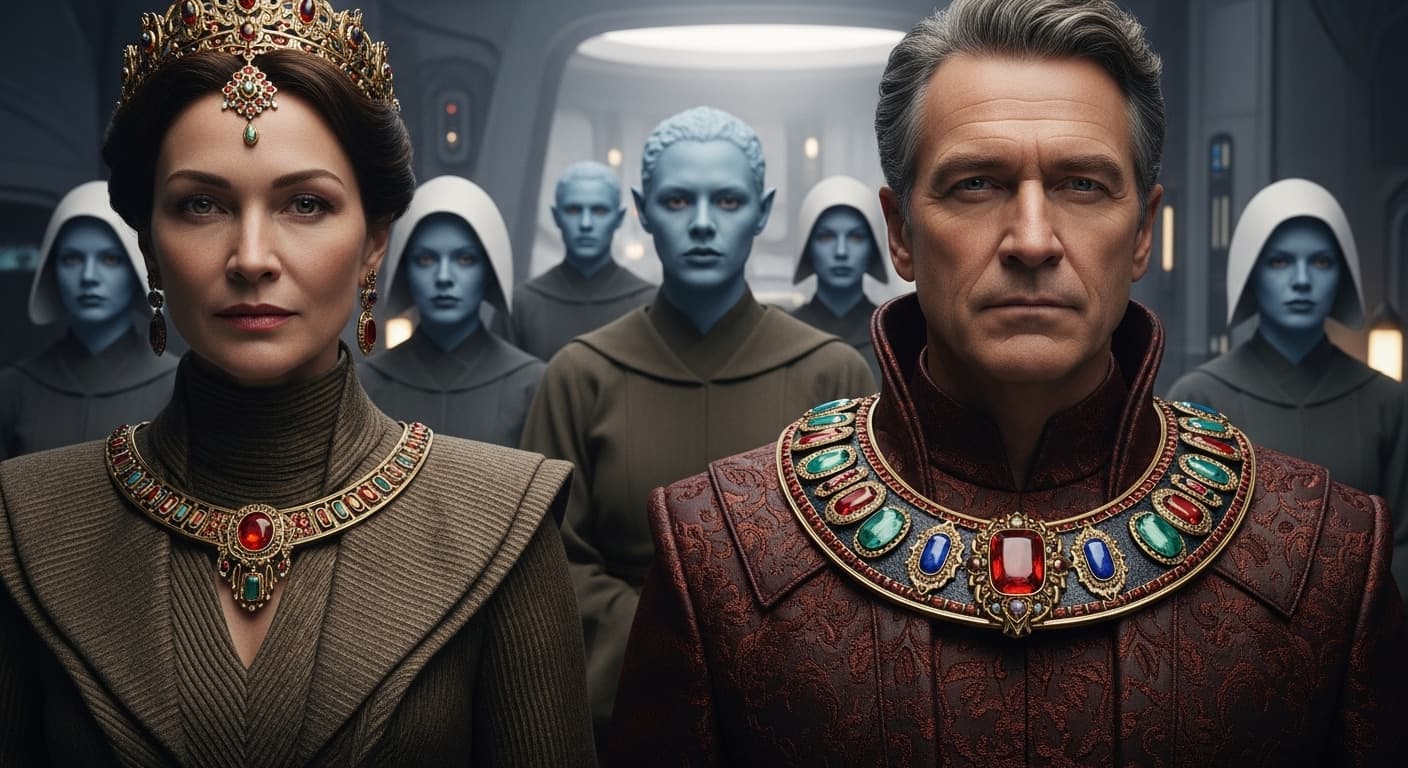 AI generated:  Image is a high-resolution close up hyper realistic digital artwork depicting royal elite couple wi...