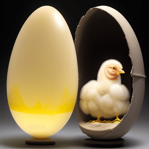 AI generated: big translucent egg with stains. Inside it is visible to see a chick which is also laying another tr...