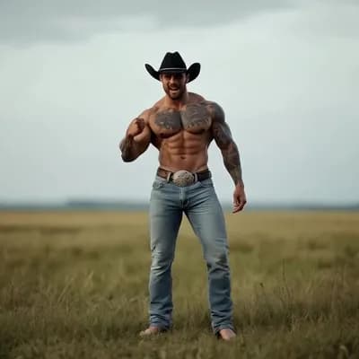 AI generated video: Flexing both biceps and acting cocky