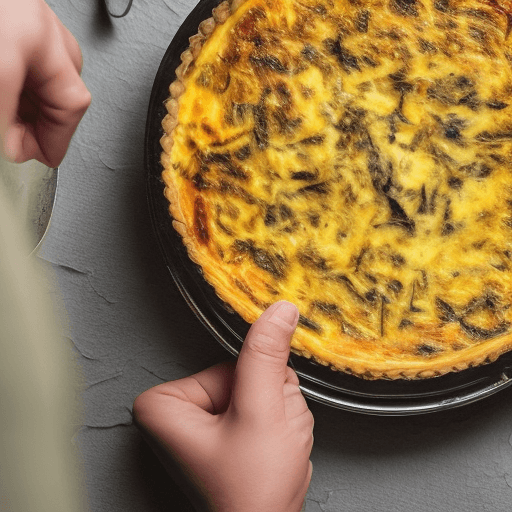 AI generated: Man offering a quiche, highly detailed photography