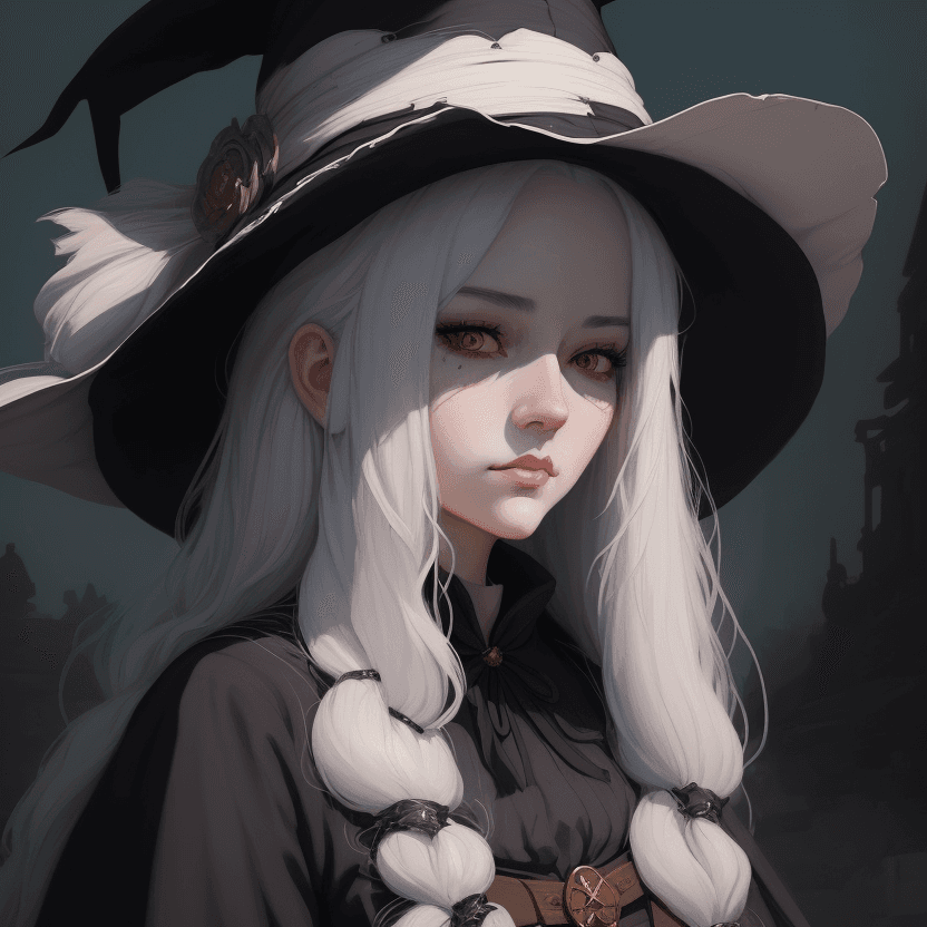 AI generated: a close up of a woman with a hat and a long white hair, artwork in the style of guweiz, portrait of ...