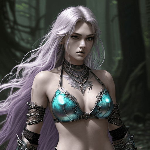 AI generated: Grunge style, stylish female, (a fearless heroine:1.3), (fantasy-inspired design:1.25), (bikini armo...