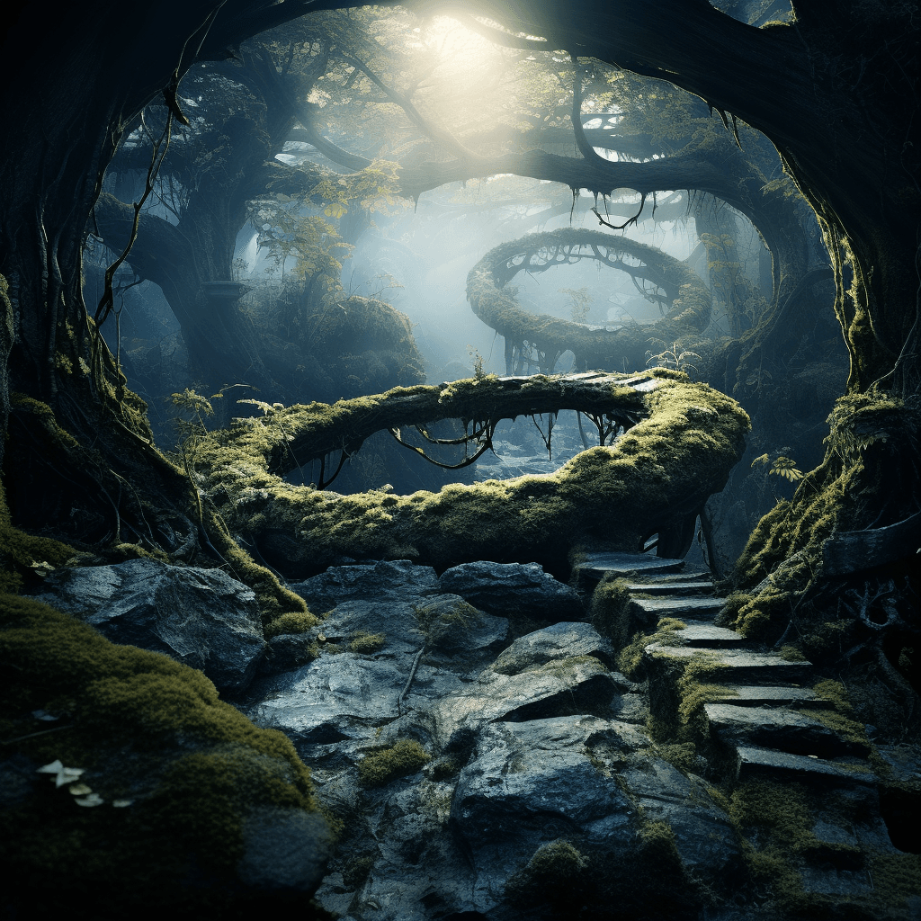 AI generated: blue moss in the forest, in the style of matthias grünewald, organic form, kazimierz dąbrowski, sver...