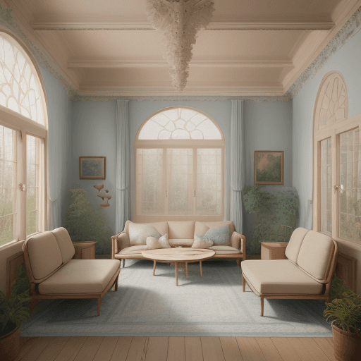 AI generated: High resolution photography interior design, dreamy sunken living room conversation pit, wooden floo...