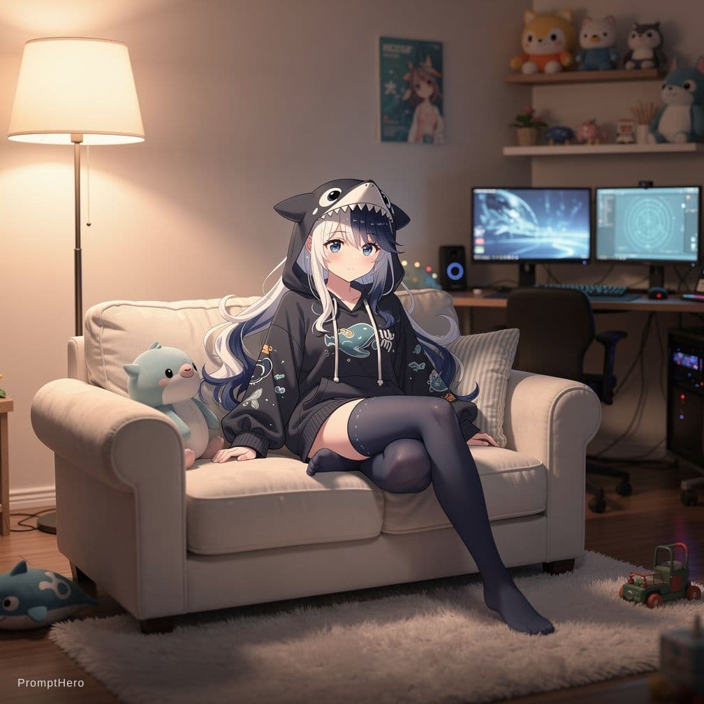 AI generated: shylily, full body shot, laying on the bed, 