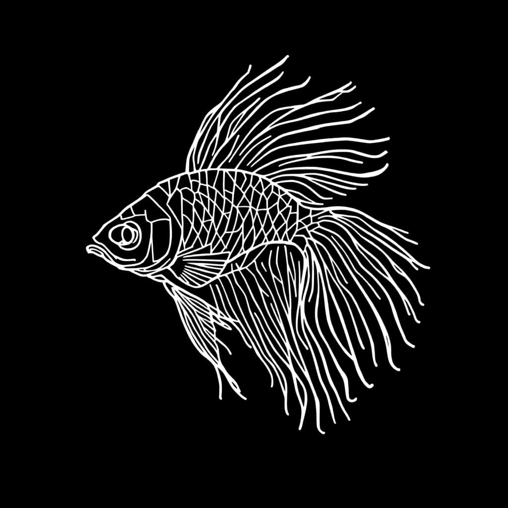 AI generated: make me a logo for a store with a bettafish made of white geometric straight lines, in Japanese styl...