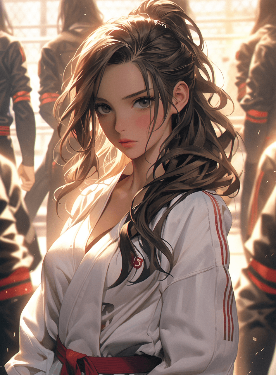 AI generated: karate girl art canvas, in the style of realistic and hyper-detailed renderings, charming anime char...