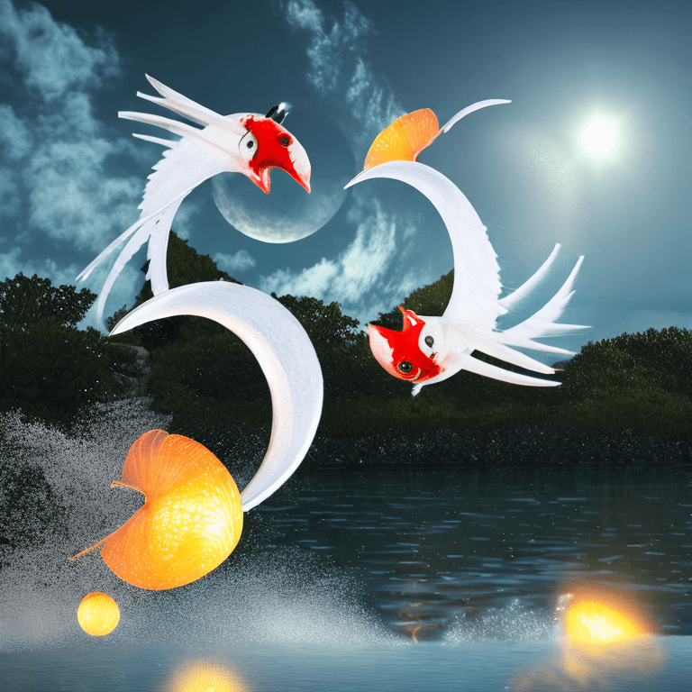 AI generated: Photo of yin and yang: yin traditional pure red chinese dragon, yang traditional chinese pure white ...