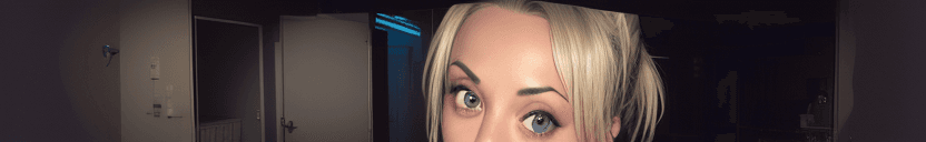 AI generated: Kaley Cuoco with huge breast , blue eyes , RTX, front facing wide POV, scandalous , in backstage, da...