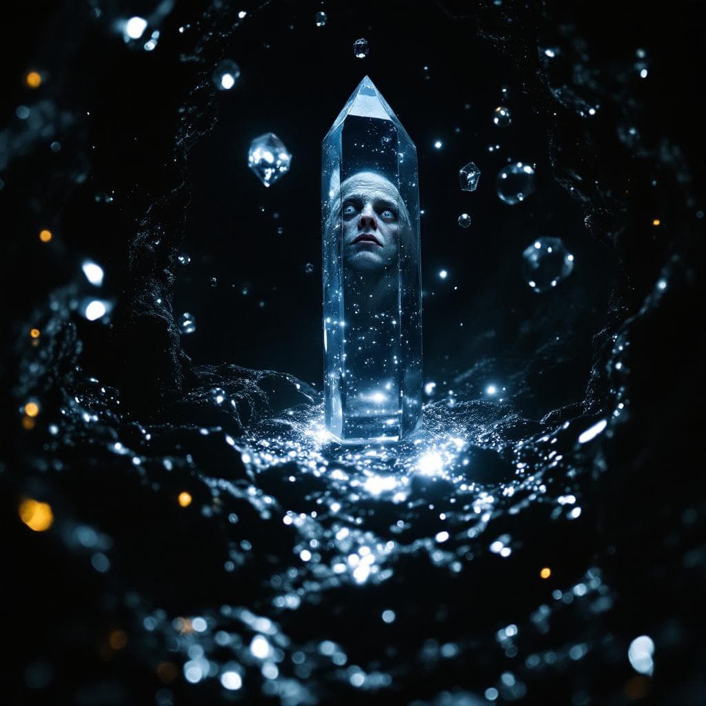 AI generated: photographic, ultrarealistic, ubsurdres, close up of a pitch black cavern, filled with sparkling  cr...