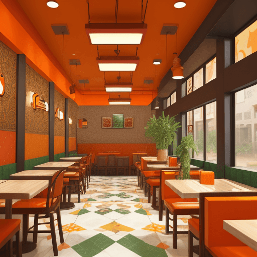 AI generated: affordable fastfood libanese restaurant interior with colorefull colors and nature materials like wo...