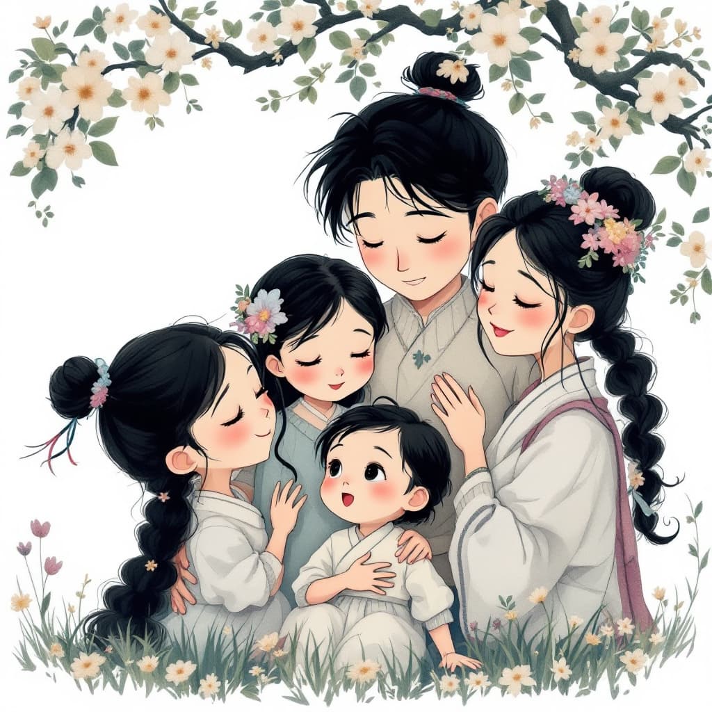 AI generated: a simple cartoon of a beautiful family , white background, princesscore, I can't believe how beautif...