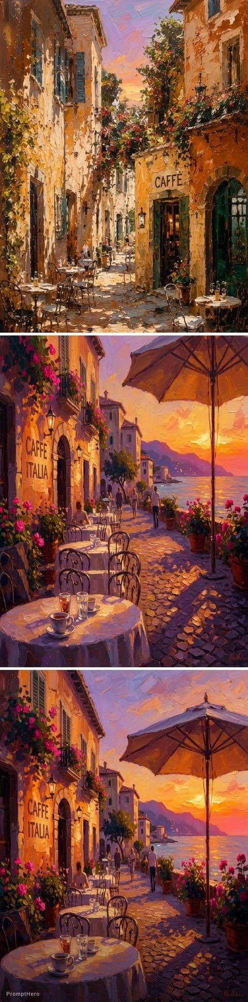 AI generated: Landscape acrylic painting with visible brush strokes, Italian street