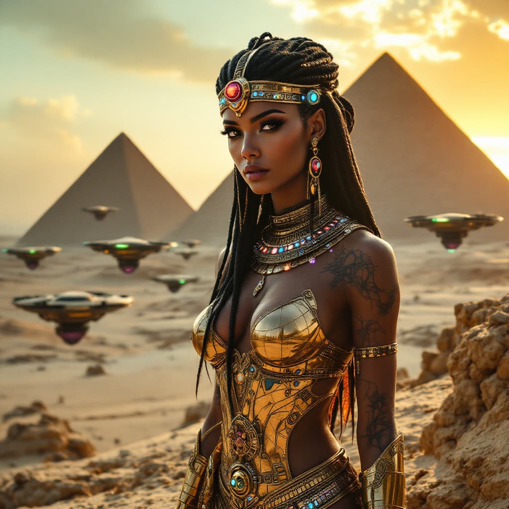AI generated: Une princesse nue avec d'énormes poitrine, très érotique, corps entier, dans un style égyptien ancie...