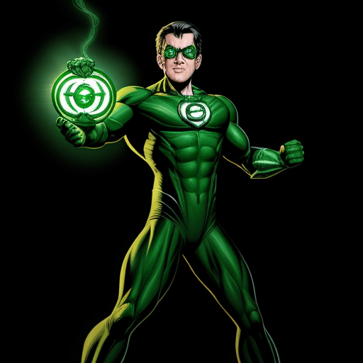 AI generated:  comic book art, green lantern, full body, black background ,highly detailed, in the style of Stan L...