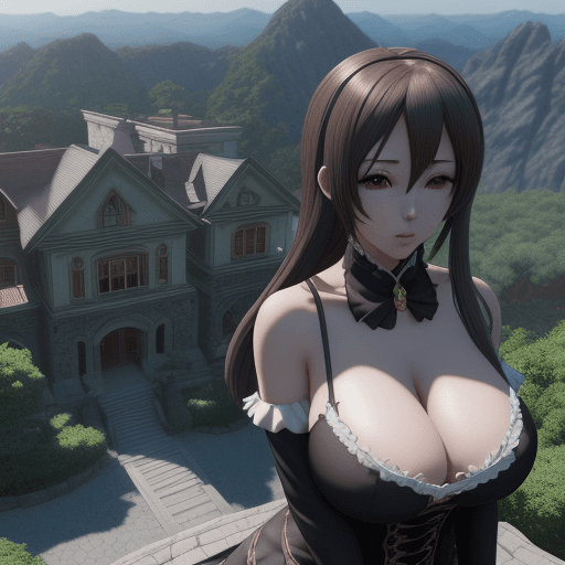 AI generated: An anime girl, with big breasts in a mansion on a mountain, 4k,Unreal Engine 