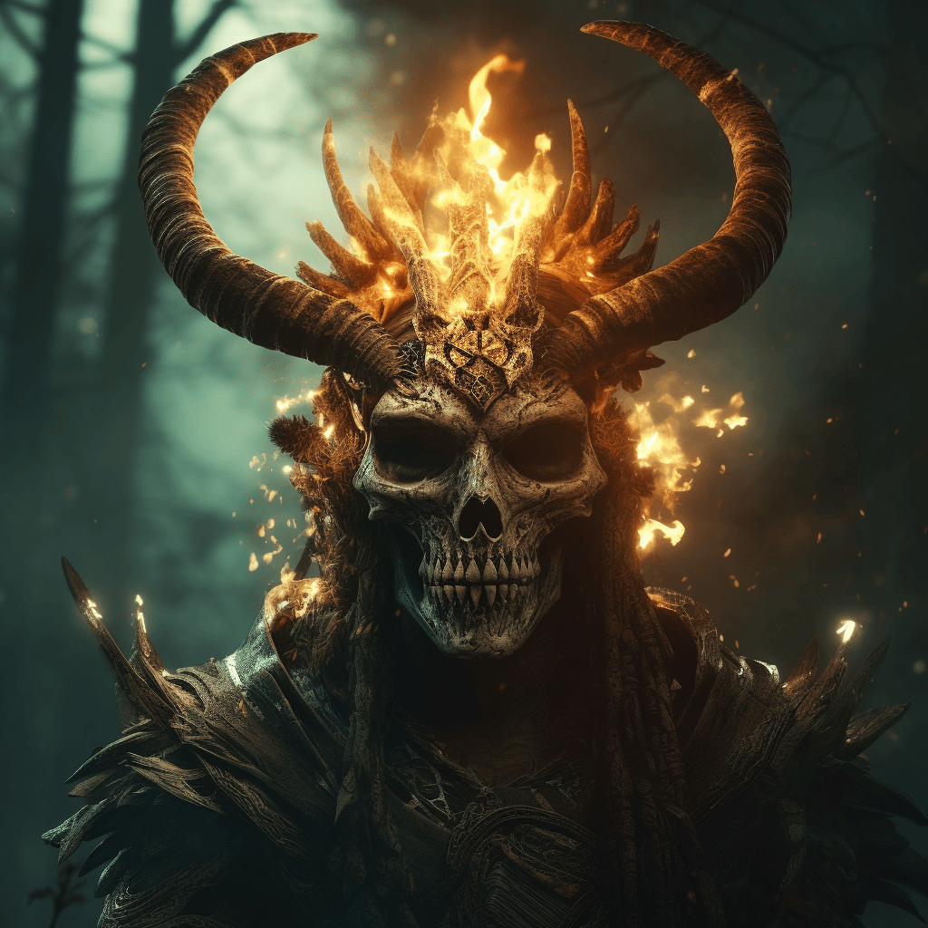AI generated: Shaman warrior, wearing animal skull and horns, Paganism, ritual. heroic, hyper realistic ultra deta...