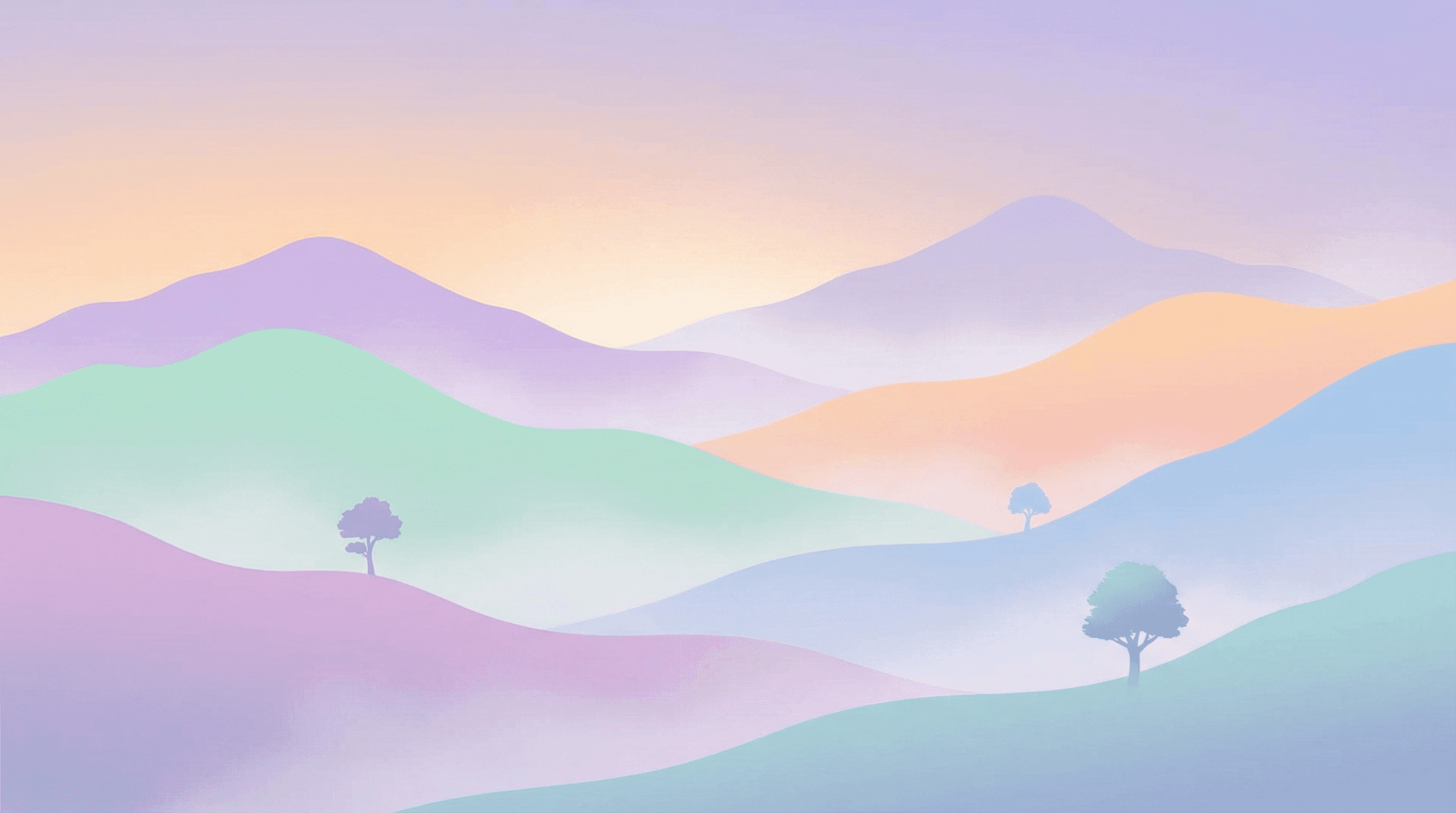 AI generated: minimalist mountain landscape, soft pastel colors, misty valleys, calm and peaceful