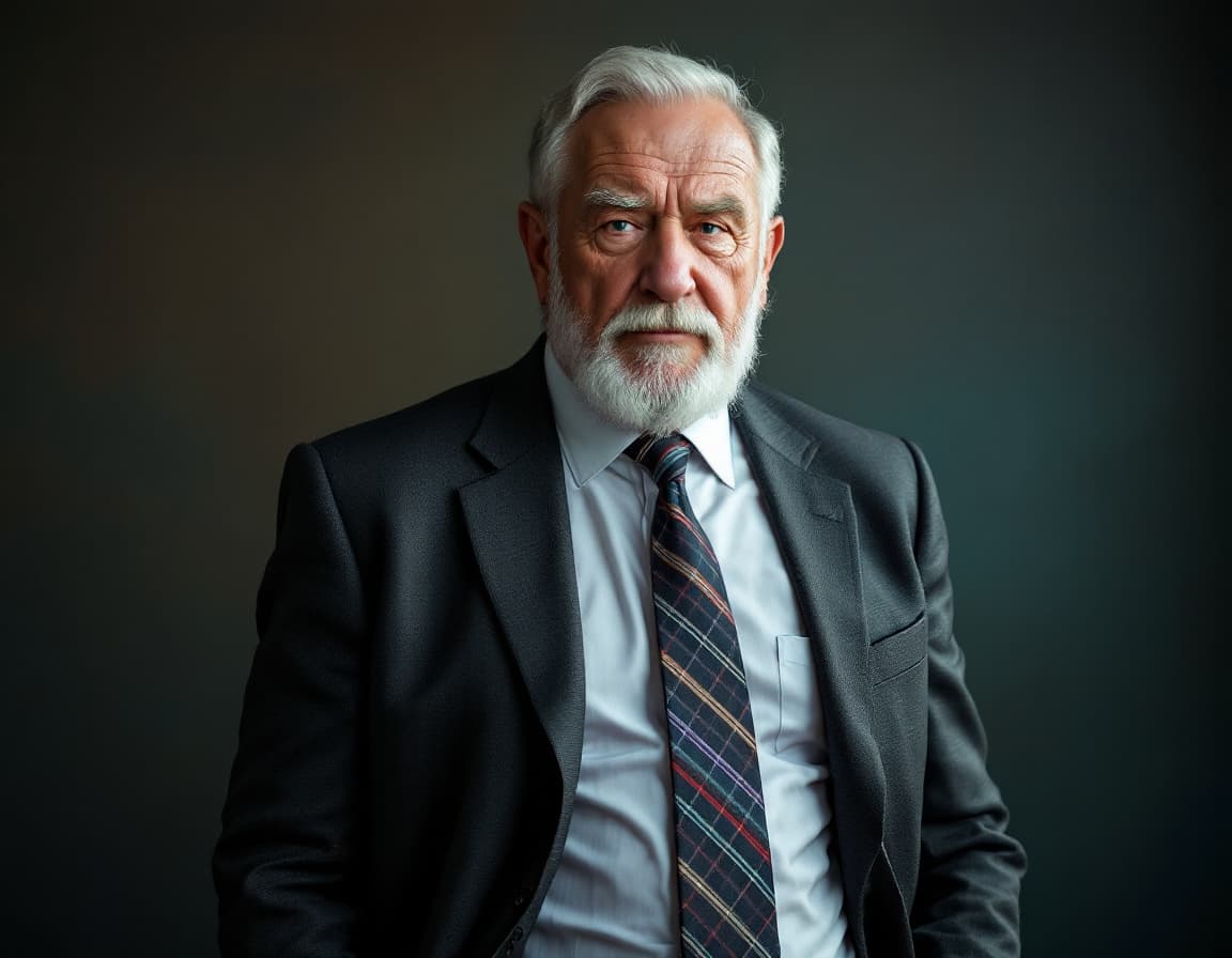 AI generated: high-resolution photo of old man wearing suit and tie, spanking muscular, man, photorealistic, UHD, ...