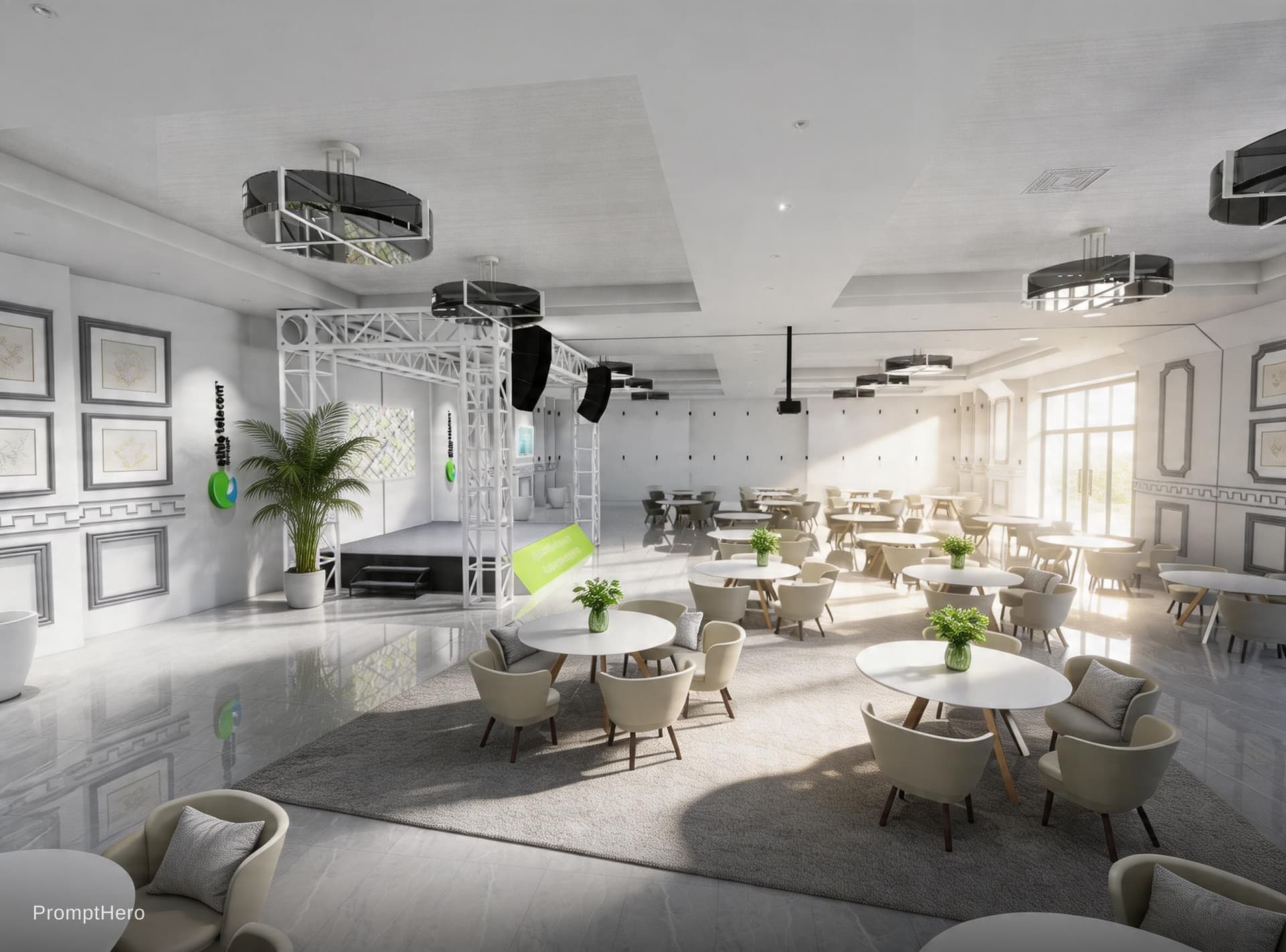 AI generated: reception lounge area, casual, soft, daylight