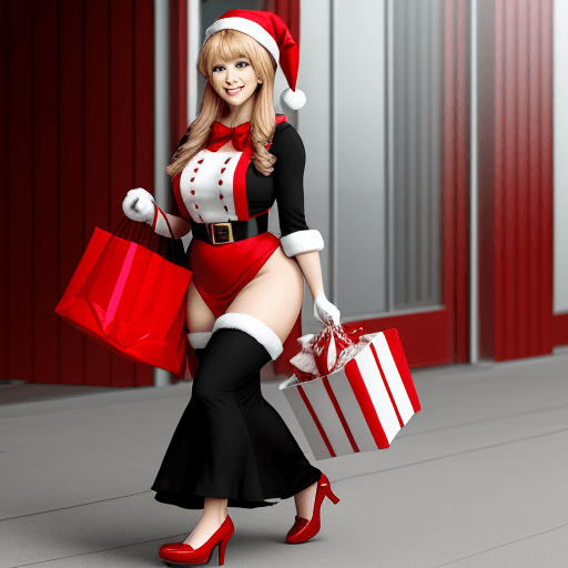 AI generated: An anime beautiful Mrs. Santa Clause full body with a red, white, and black dress with red, white, w...