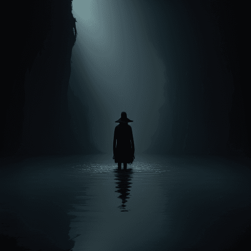 AI generated: abyss, dark, river waters, people

