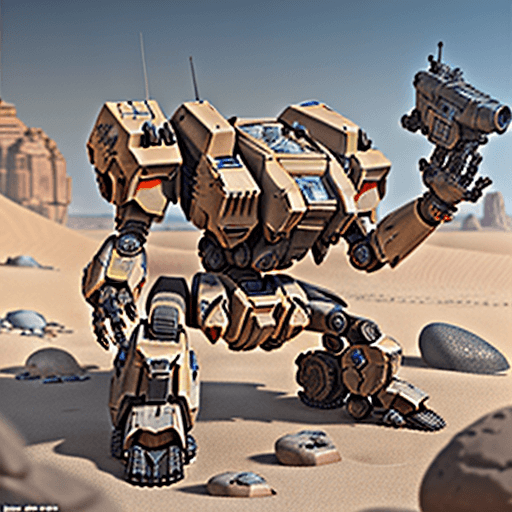 AI generated: a mechwarrior crab head,reverse ankle,electronics,details ,concept,in desert with rocks and stones,m...
