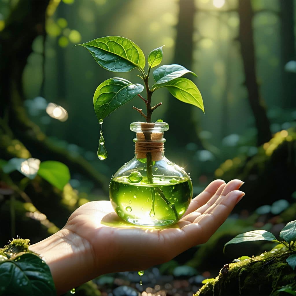 AI generated: beautiful misterious plant belladona fruit holding hand potion