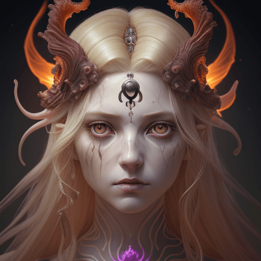 AI generated: Goddess close-up portrait ribcagel. jellyfish phoenix head, nautilus, eye of horus, Blond hair, Scar...