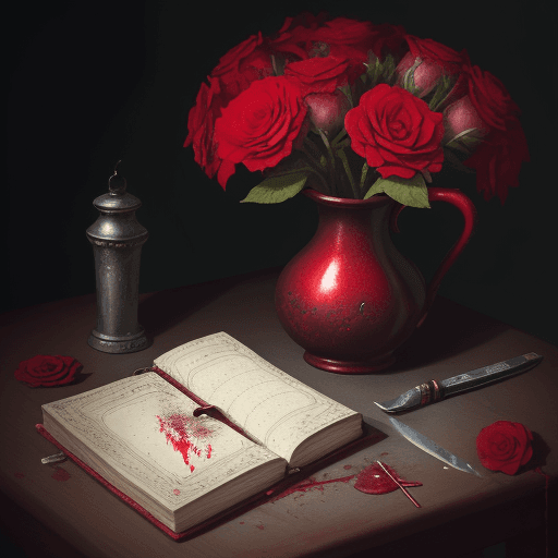 AI generated: it is a locked diary on which blood has been spilled and a knife is lying next to it. This diary is ...